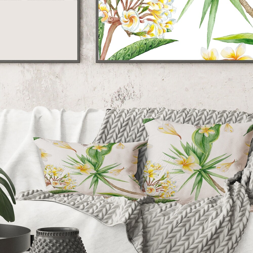 Designart 'Tropical Foliage and Yellow Flowers V' Modern Printed Throw Pillow