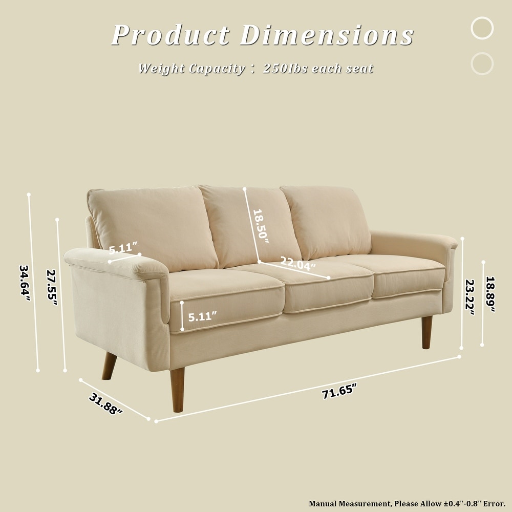 HOOOWOOO Modern 3 Seater Polyester Fabric Sofa Couch with Wide Armrest