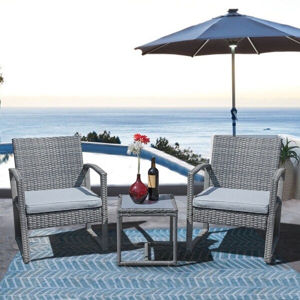 3pc. Outdoor Cushioned Wicker Chat Set