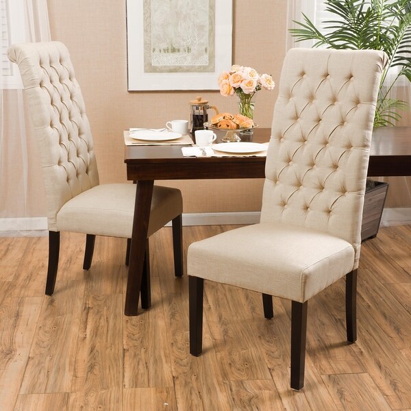 Tall Dark Beige Tufted Fabric Dining Chair (Set of 2) by Christopher Knight Home