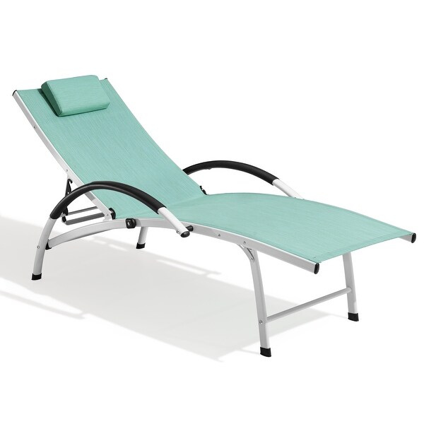 Crestlive Outdoor Adjustable Reclining Chaise Lounge Chair with Arms and Headrest，Aluminum or Steel Frame Options