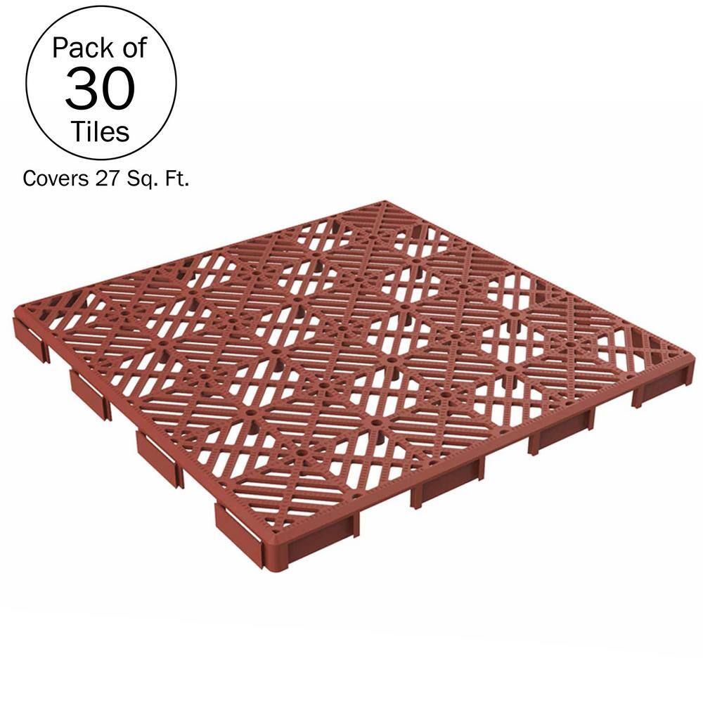 Pure Garden 1 ft. W x 1 ft. L Terracotta Outdoor Interlocking Diamond Pattern Polypropylene Patio and Deck Tile Flooring (Set of 30) 50-147-5