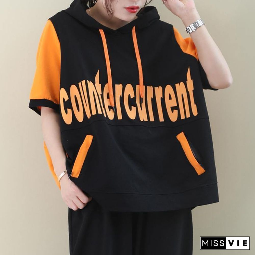 Women o neck cotton summer tunics for women Sewing orange Letter blouses