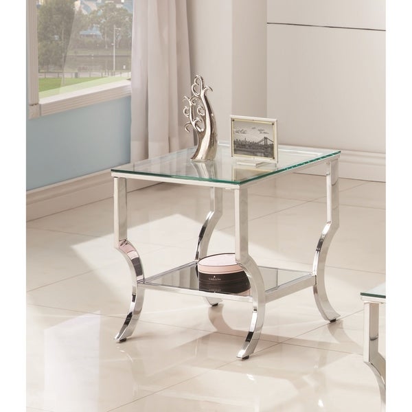 Coaster Furniture Saide Chrome Square End Table with Mirrored Shelf