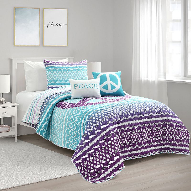 Lush Decor Peace Ombre Quilt Set with Shams and Decorative Pillows