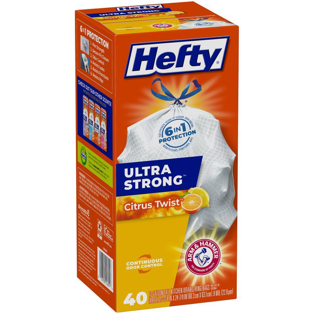 Hefty Ultra Strong 13 Gal. Citrus Twist Tall Kitchen Trash Bags (40-Count) 00E8849200AA