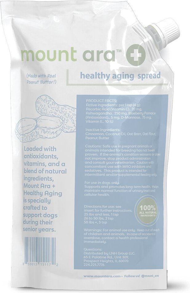 Mount Ara Healthy Aging Peanut Butter with Ashwaghanda Dog Treats， 8-oz