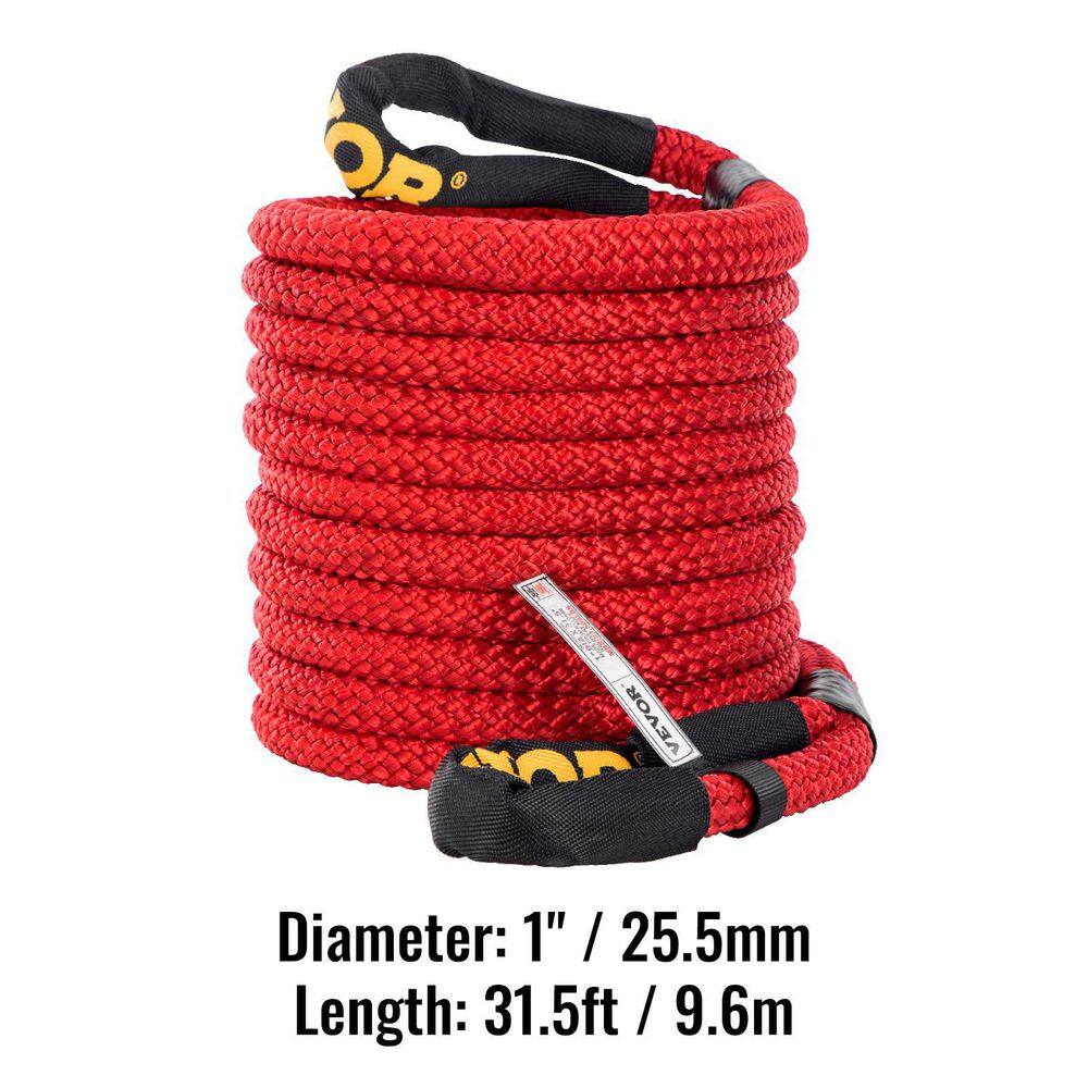 VEVOR 1 in. x 31.5 ft. Kinetic Recovery Energy Rope 33500 lbs. Heavy Duty Tow Rope wCarry Bag for Recovering Vehicles (Red) JYSBCS3350025OA52V0