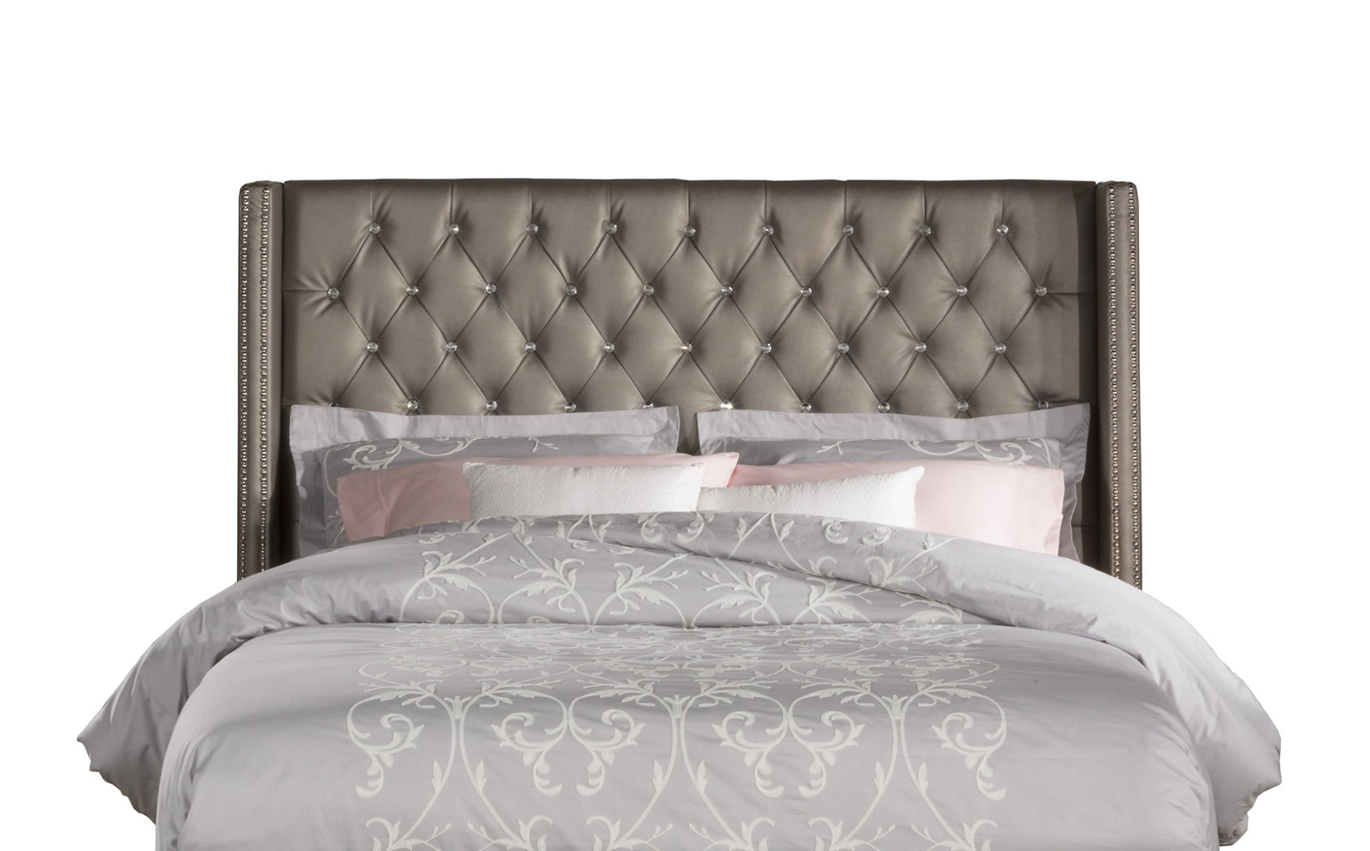 Hillsdale Memphis Tufted Upholstered Pewter Faux Leather Queen Bed