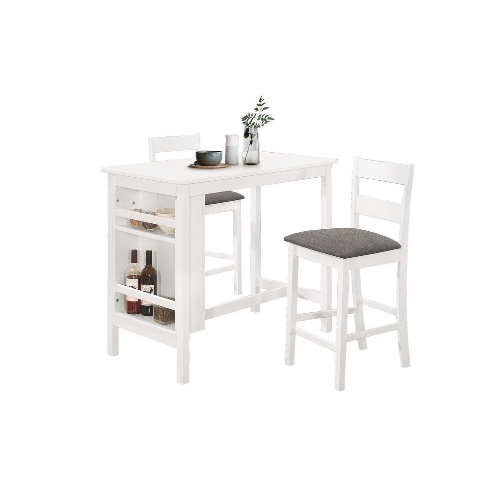 Best Quality Furniture 3 Piece White Counter Height Dining Set with Shelf Storage