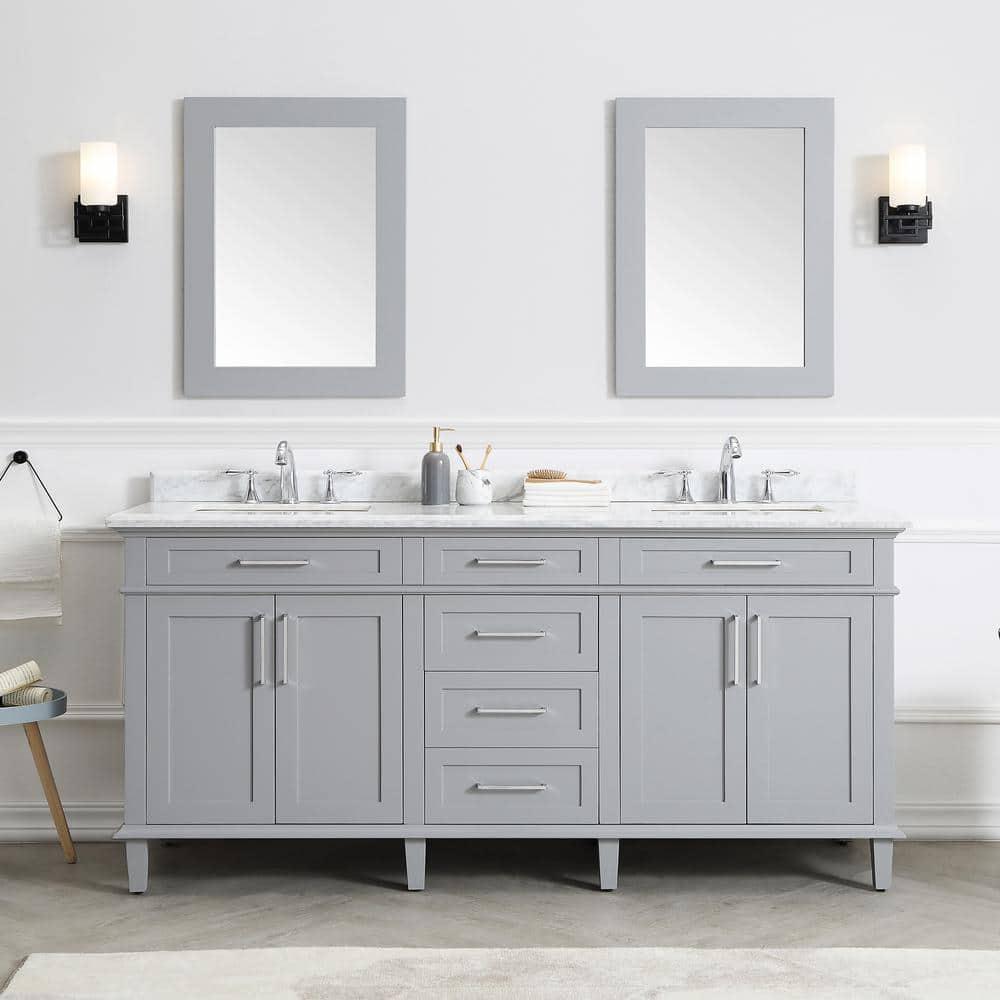 Home Decorators Collection Sonoma 72 in W x 22 in D x 34 in H Bath Vanity in Pebble Gray with White Carrara Marble Top