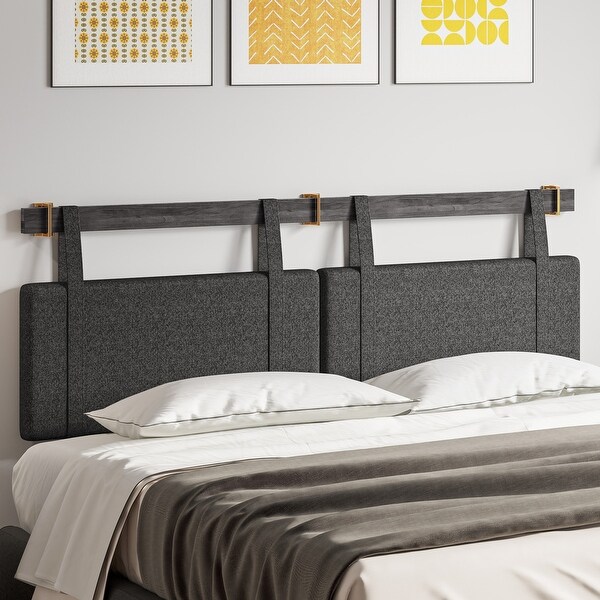 BELLEZE Wall Mounted Linen Headboard for Queen Size Bed w/ Hooks - - 37824580