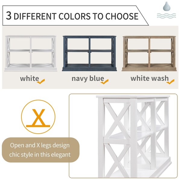 Console Table with 3-Tier Open Storage Shelf and X-Style Legs