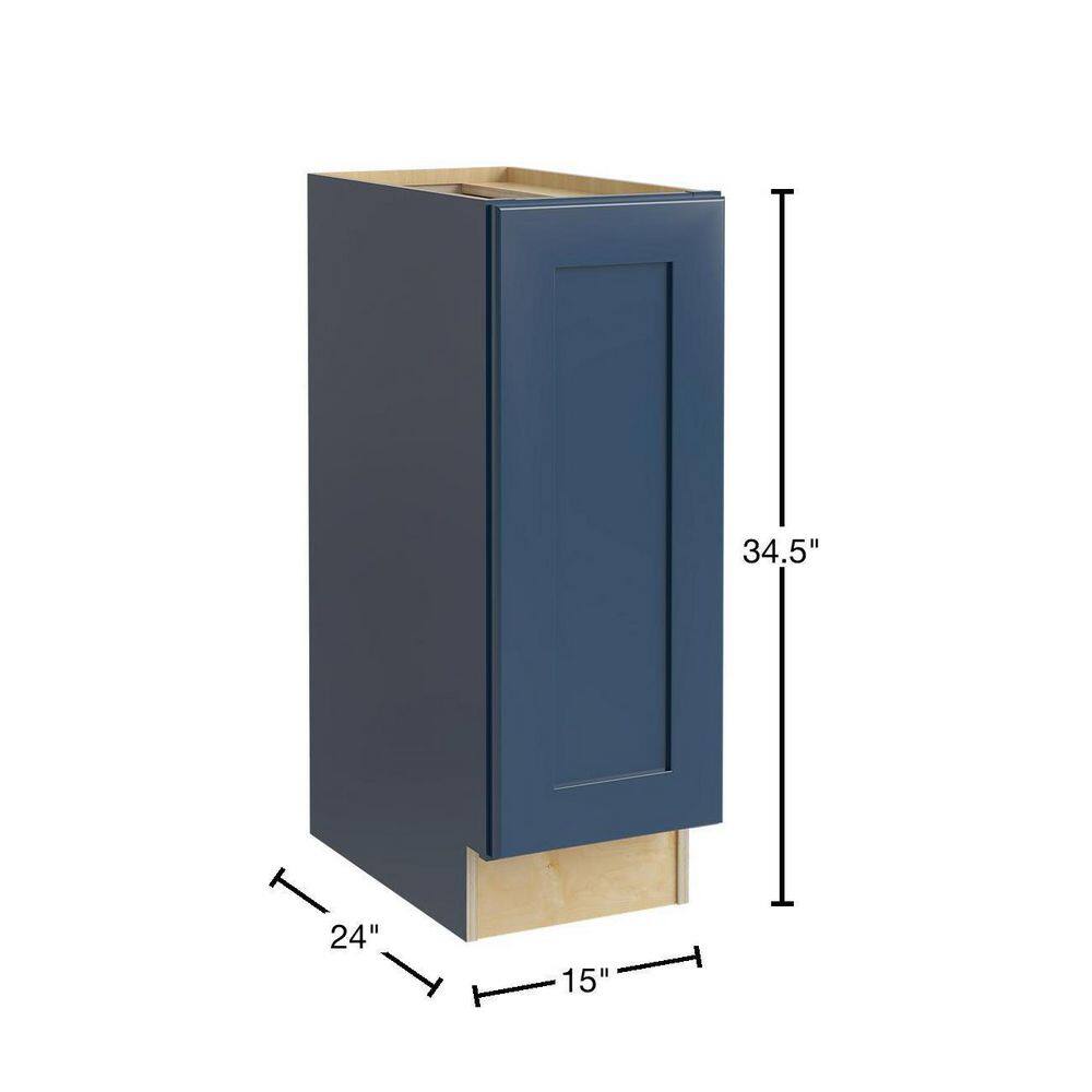 Home Decorators Collection Newport Blue Painted Plywood Shaker Stock Assembled Base Kitchen Cabinet Soft Close FH Right 15 in. x 34.5 in. x 24 in. B15FHR-NMB