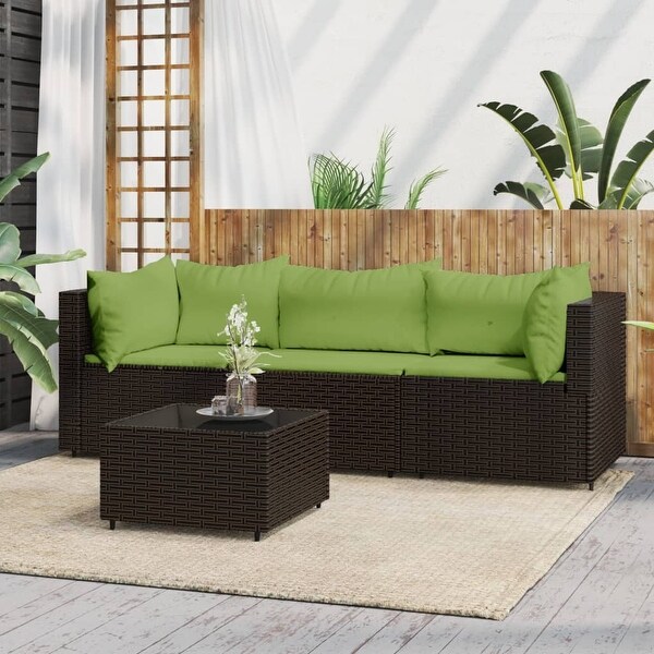 vidaXL Patio Lounge Set with Cushions Brown/Black/Gray Poly Rattan