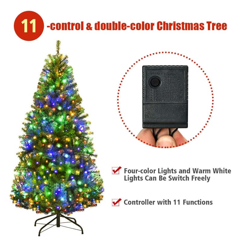 Premium Hinged Prelit Artificial Christmas Tree with Multi-Color LED Lights, 11 Lighting Modes, Metal Stand