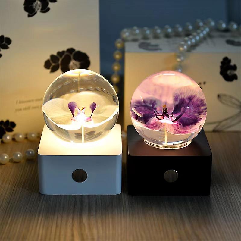 Crystal Ball Nightlight Phalaenopsis Night Light Creative Birthday Gift Beech Base Luminous Resin Led Lamp Pendant