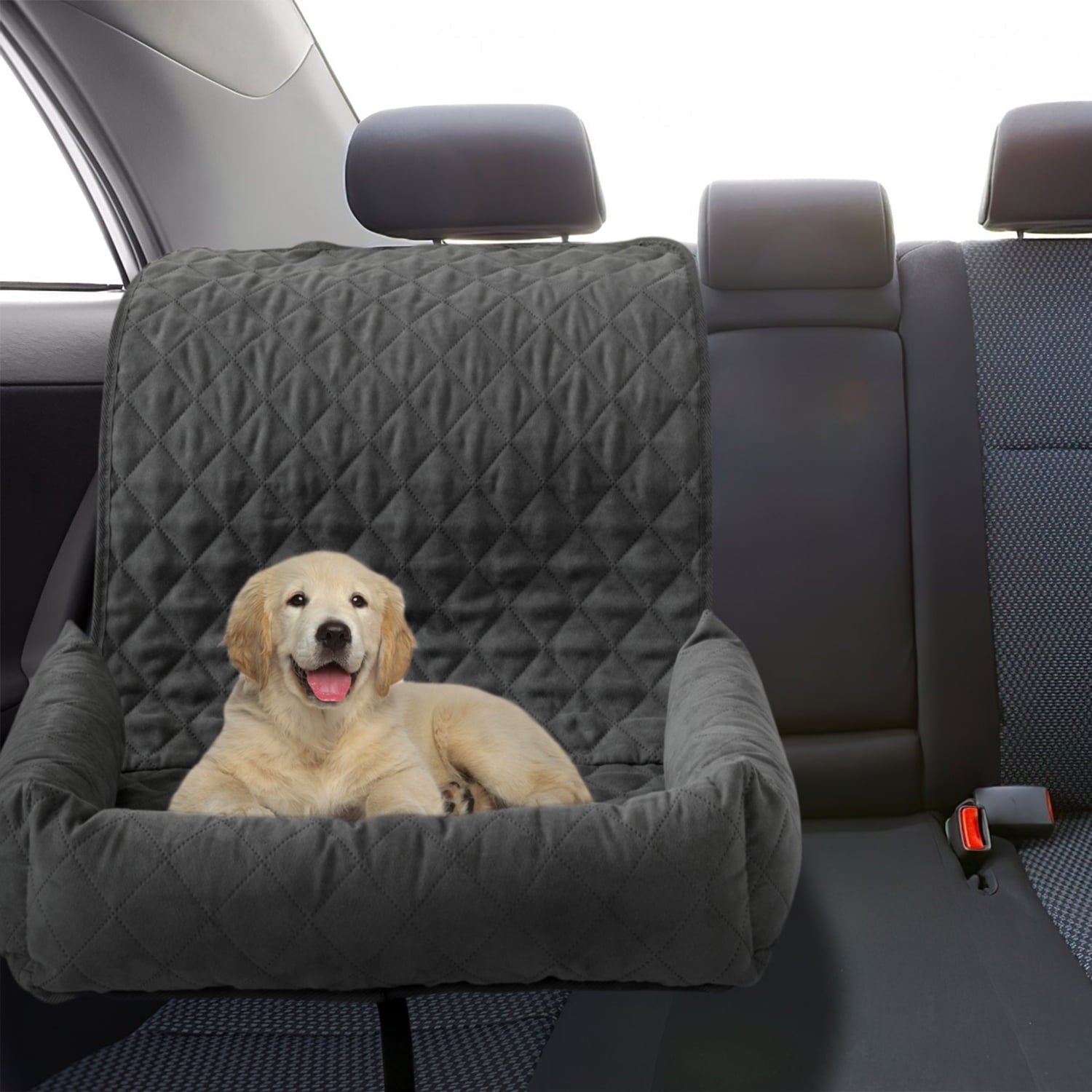 Precious Tails Co-Pilot Bolster Dog Car Seat Cover， Grey， Large， 39