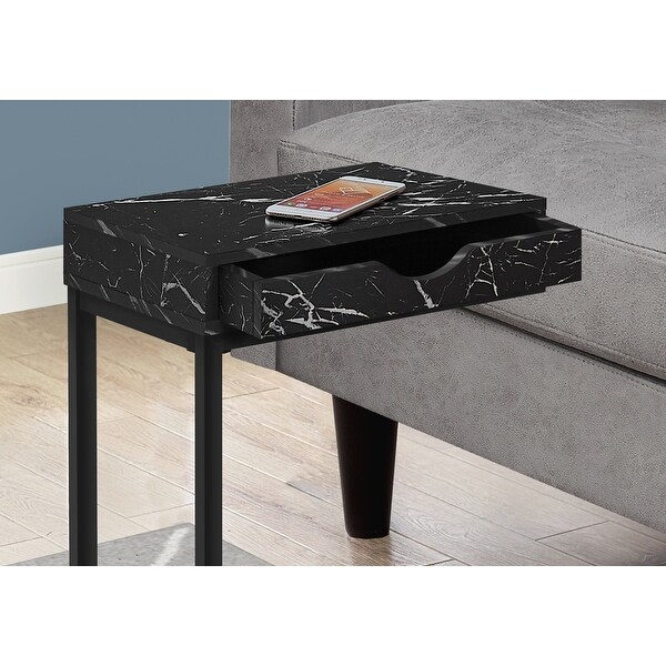 Accent Table， C-shaped， End， Side， Snack， Storage Drawer， Living Room， Bedroom， Metal， Laminate， Marble Look， Contemporary