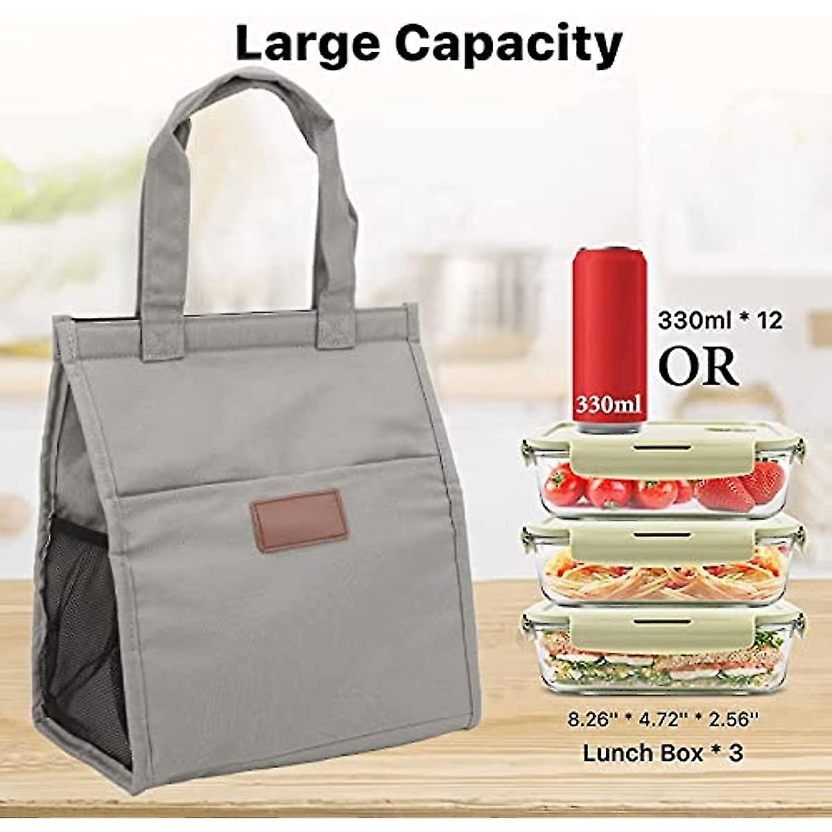 Reusable Lunch Bag Insulated Lunch Box Canvas Fabric With Aluminum Foil  Thermal Lunch Tote Handbag For Women Men School  Office (grey)