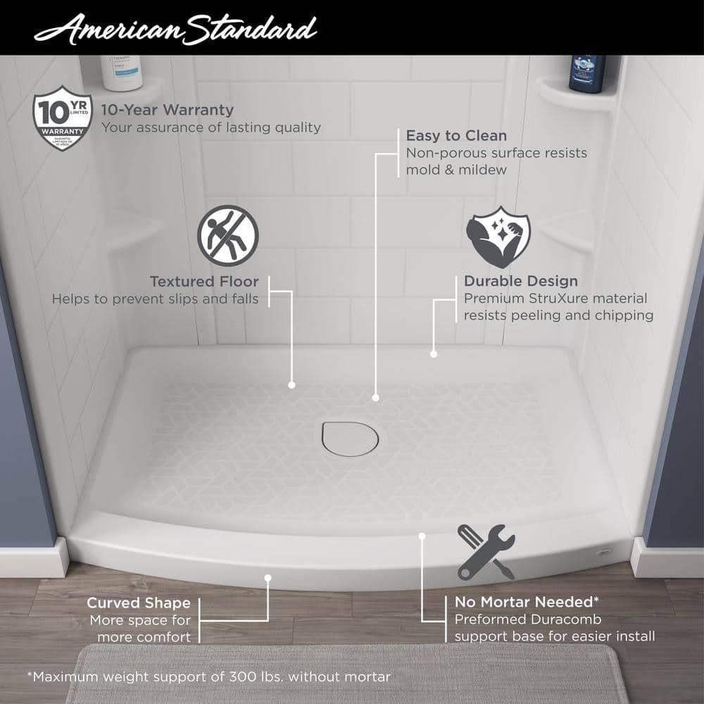 American Standard Ovation Curve 48 in L x 30 in W Alcove Shower Pan Base with Center Drain in Arctic White