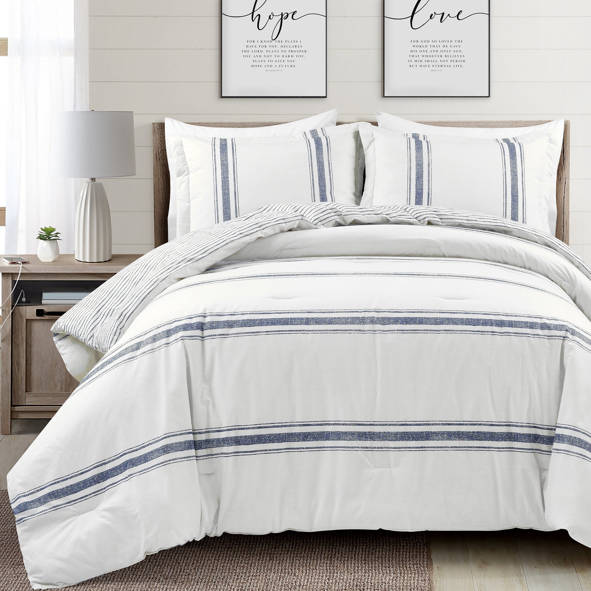 Farmhouse Stripe Cotton Reversible Comforter Set