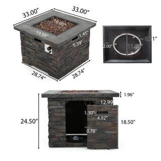 Noble House Blaeberry 34.5 in. x 24 in. Natural Stone Square Gas Outdoor Firepit 11843