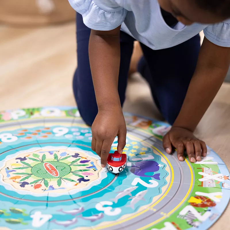 Melissa and Doug Round the Shore Tracks Cardboard Jigsaw Floor Puzzle and Wind-Up Vehicles