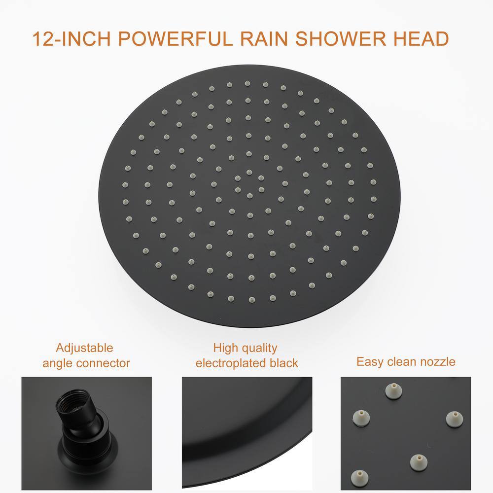 Boyel Living 5-Spray Patterns with 2.35 GPM 12 in. H Ceiling Mount Dual Shower Heads with Valve Included in Matte Black SMD-88041B-12