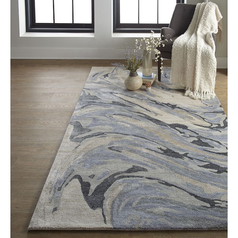 Weave and Wander Orwell Blue Marble Area Rug