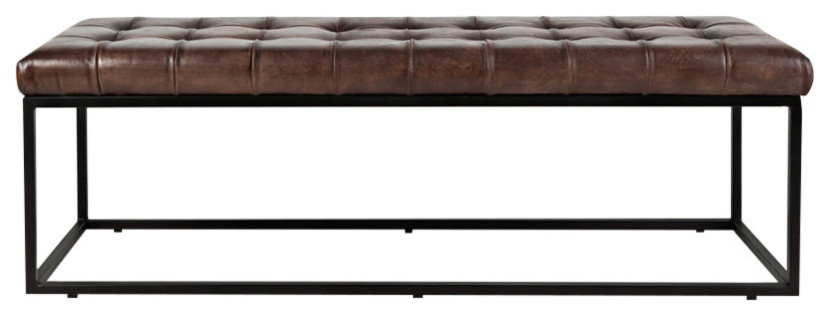 Global Archive Leather Ottoman  Dark Sienna   Contemporary   Footstools And Ottomans   by VirVentures  Houzz