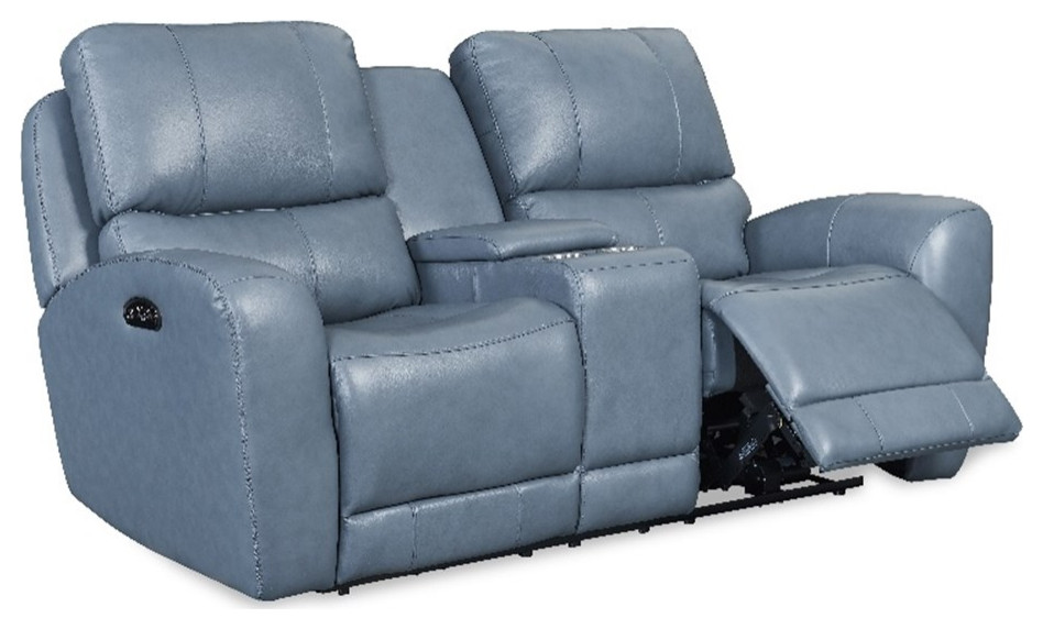 Leather Lusso Jupiter Modern Genuine Leather Console Loveseat in Blue   Contemporary   Loveseats   by Homesquare  Houzz