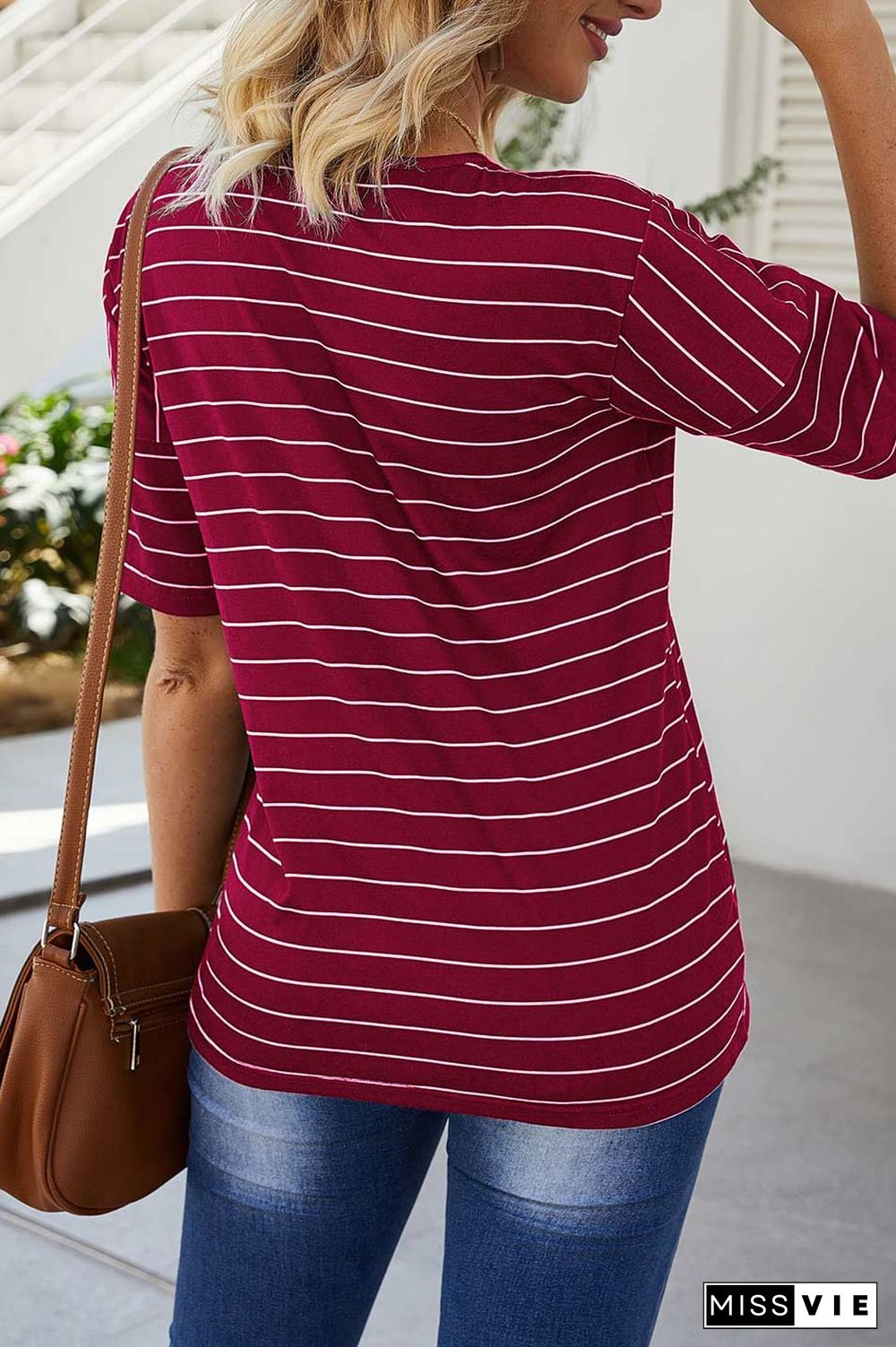 Casual Striped V-neck T-shirt