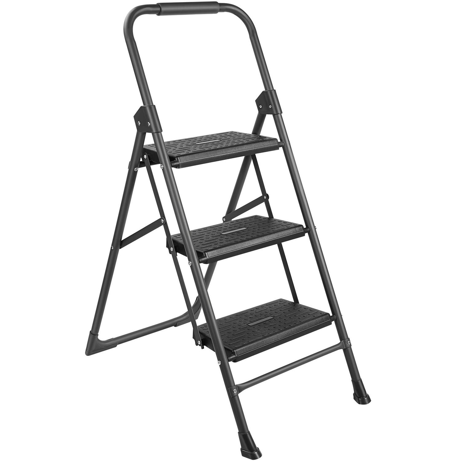 SUGIFT 3 Step Ladder Portable Folding Step Stool with Wide Anti-Slip Pedal， Dark Gray