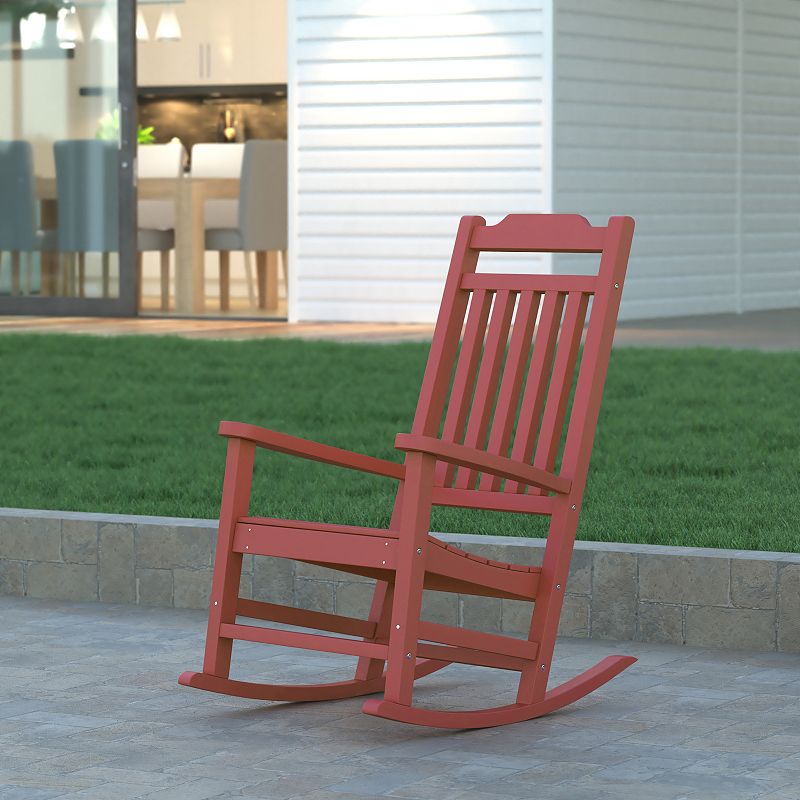 Emma and Oliver All-Weather Poly Resin Wood Rocking Chair - Patio and Backyard Furniture