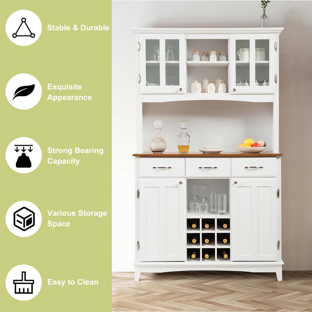 Costway White Buffet with Butch and Wine Rack HW64504+