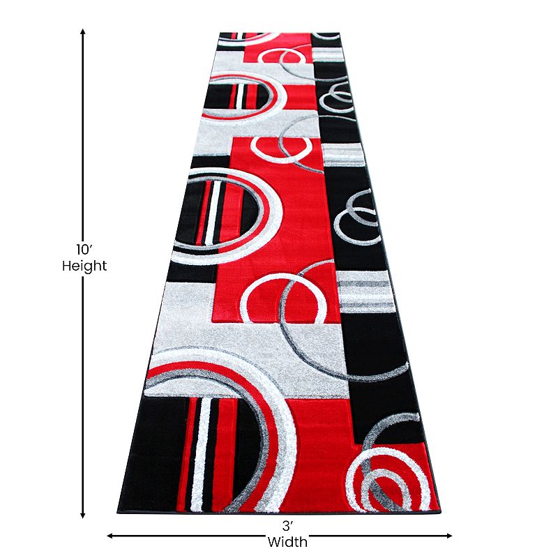 Masada Rugs Masada Rugs Sophia Collection 3'x10' Hand Sculpted Modern Contemporary Area Rug in Red， Gray， White and Black