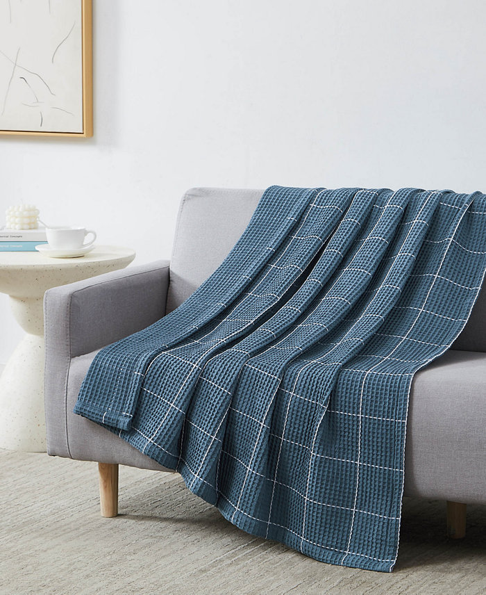 Southshore Fine Linens Check Pattern Cotton Waffle Weave Throw， 50