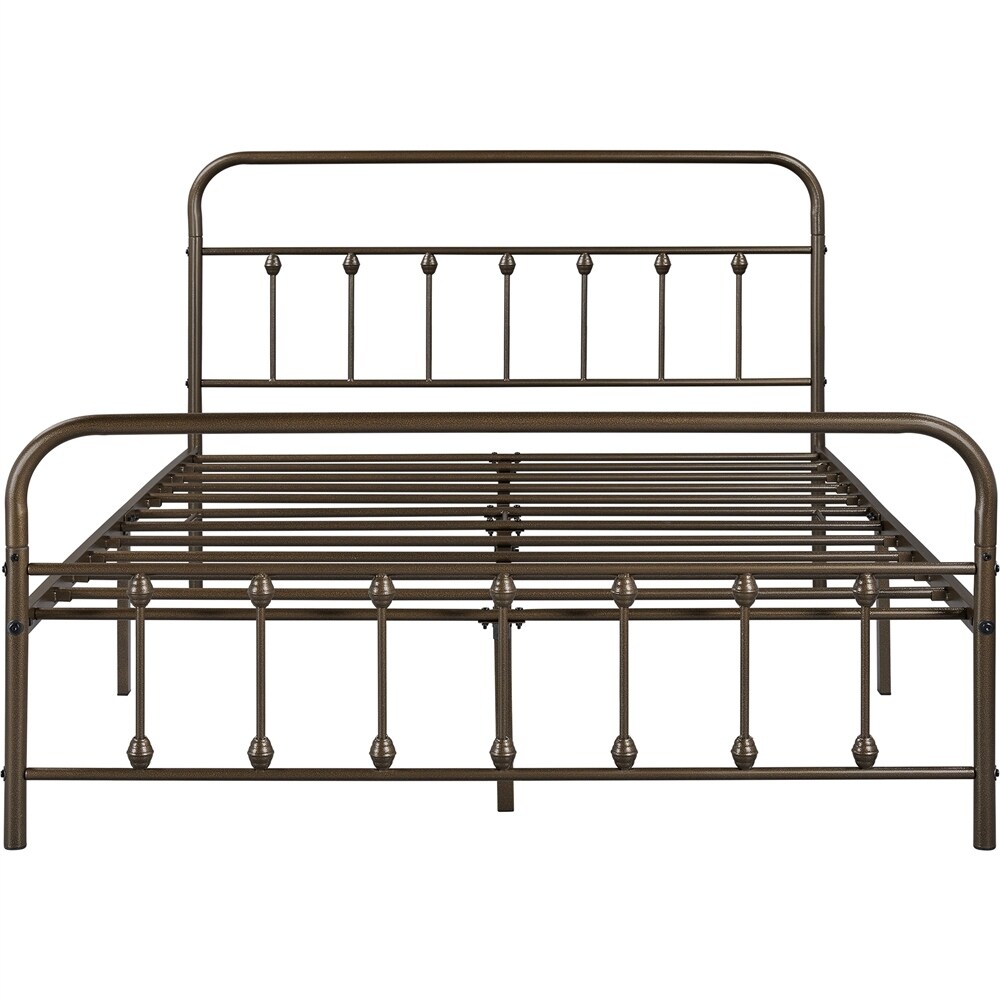 Yaheetech Classic Iron Platform Bed with High Headboard and Footboard Strong Metal Framed Bed