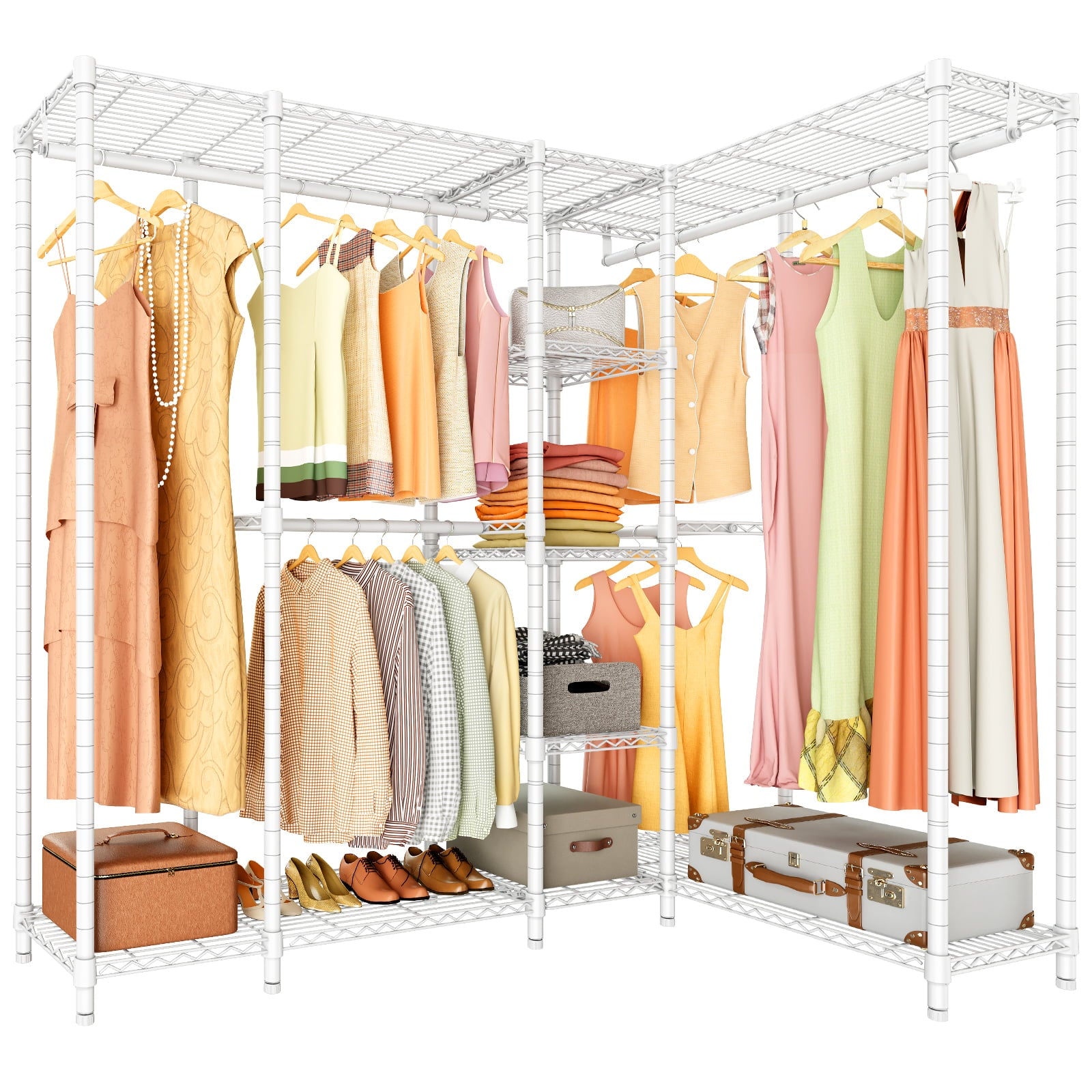 VIPEK L50 Wire Garment Rack Large L Shaped Closet Rack for Corner, Multi-function Protable Clothes Rack Heavy Duty Metal Clothing Rack Clothes Storage Organizer Closet, 67.5"Lx38"Wx76.4"H, White