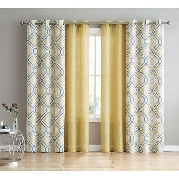 Kate Aurora Coordinating 4 Piece Geometric amp Solid Grommet Top Window Curtain Set