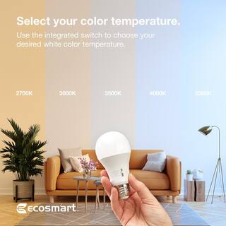 EcoSmart 60-Watt Equivalent A19 Dimmable CEC LED Light Bulb with Selectable Color Temperature (2-Pack) 11A19060W5CCT01