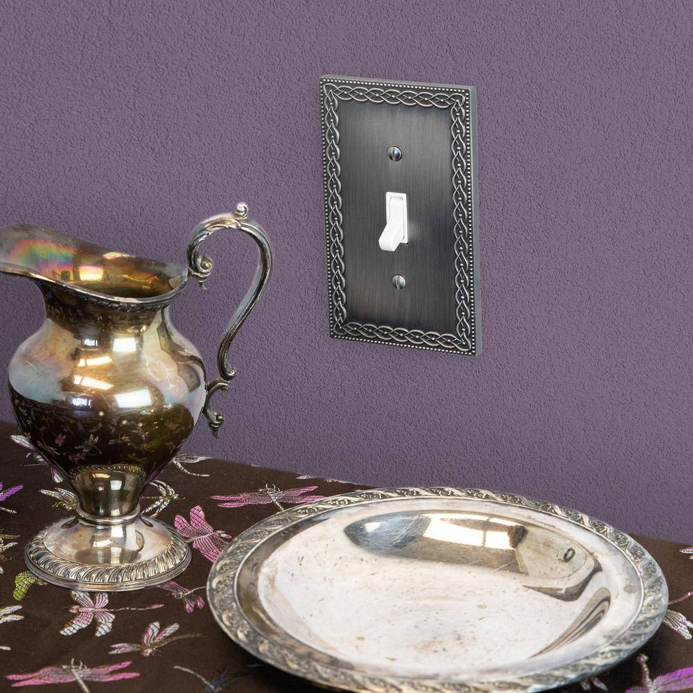 Hampton Bay Amelia 1 Gang Rocker Metal Wall Plate - Antique Nickel 93RANHB