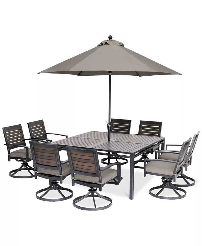 Agio CLOSEOUT! Marlough II Outdoor Aluminum 9-Pc. Dining Set (62 Square Table and 8 Swivel Rockers)