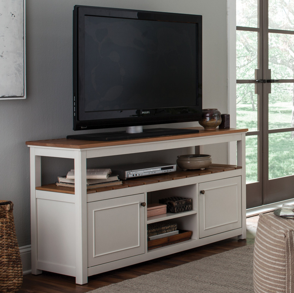 Savannah TV Cabinet  Ivory  Natural Wood Top   Transitional   Entertainment Centers And Tv Stands   by Bolton Furniture  Inc.  Houzz