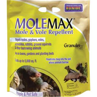 Bonide MoleMax Mole and Vole Repellent Granules 10 lbs. Ready-to-Use Lawn and Garden Mole Control People and Pet Safe 692