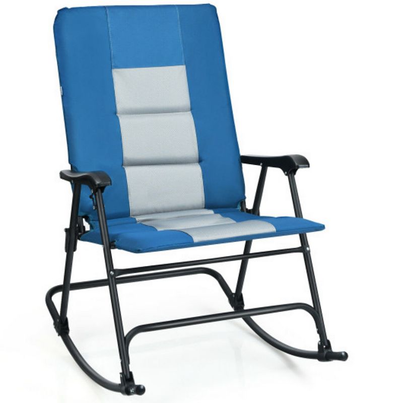 Foldable Rocking Padded Portable Camping Chair with Backrest and Armrest