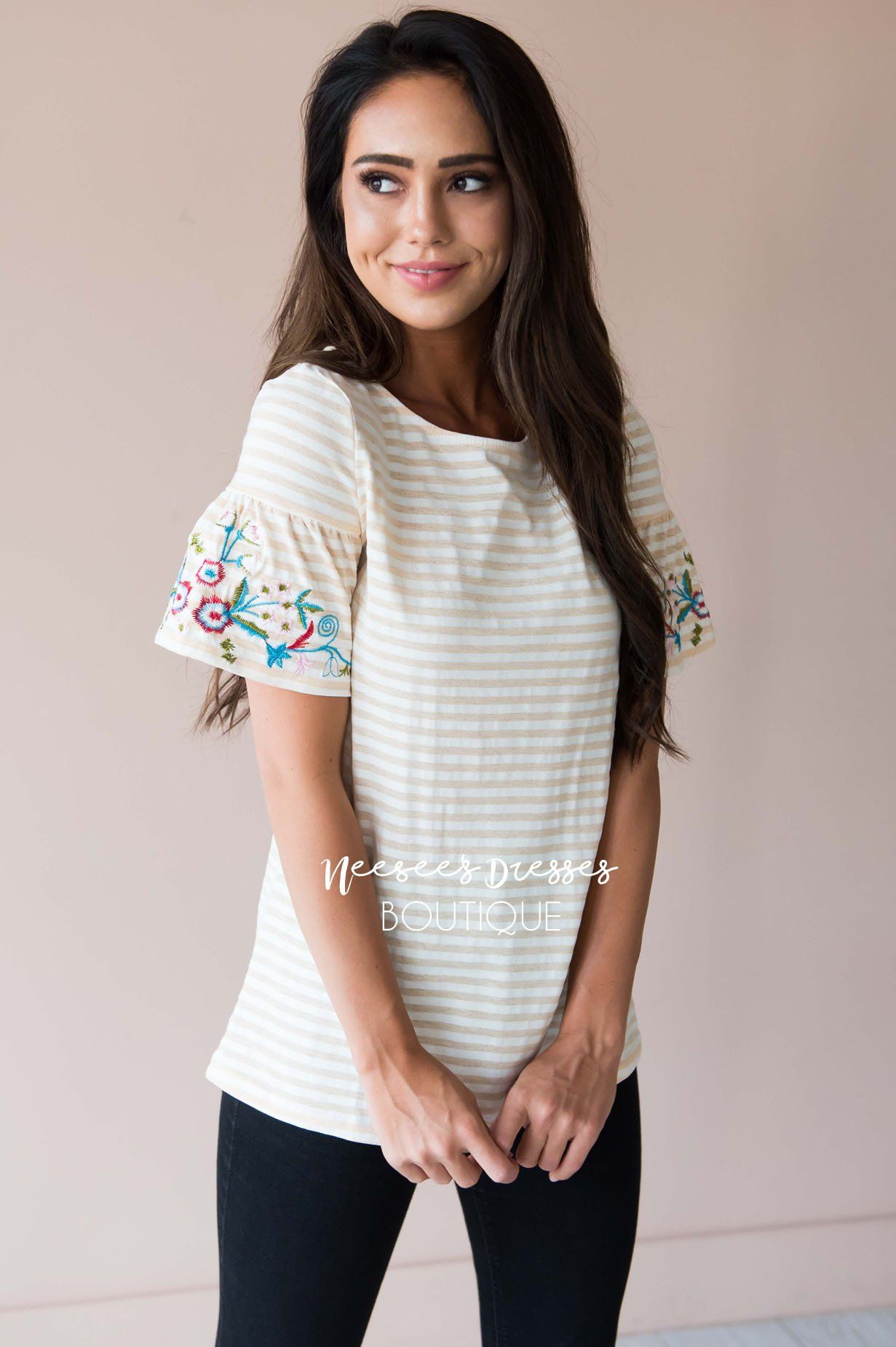 Fall in Line Embroidered Sleeve Top