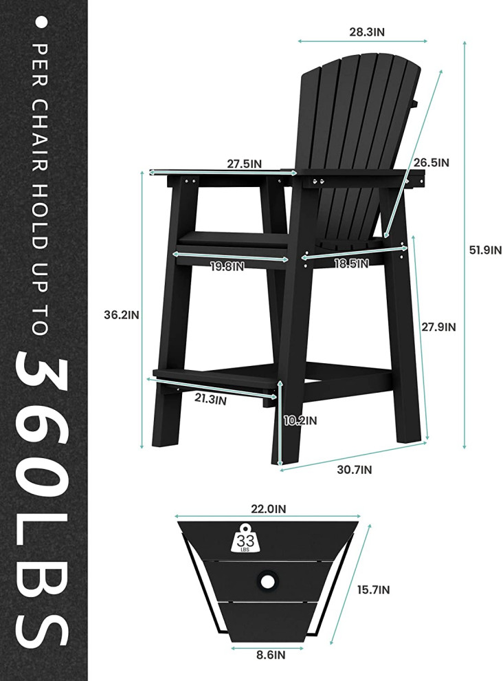 Set of 2 Outdoor Adirondack Barstool With Connecting Tray  Slatted Seat and Back   Transitional   Adirondack Chairs   by Decor Love  Houzz