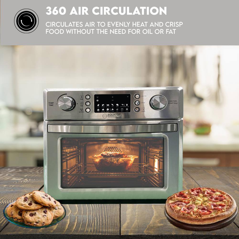 Equator 0.93 cu.ft Stainless 5-in-1 Air Fryer Convection Oven Pizza Oven Grill and Dehydrator with 360 Air Circulation AF 500